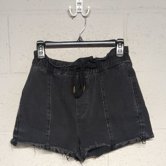 Pistola Black Jean Shorts with Frayed Hem Elastic Drawstring Waist Size S - Picture 1 of 4